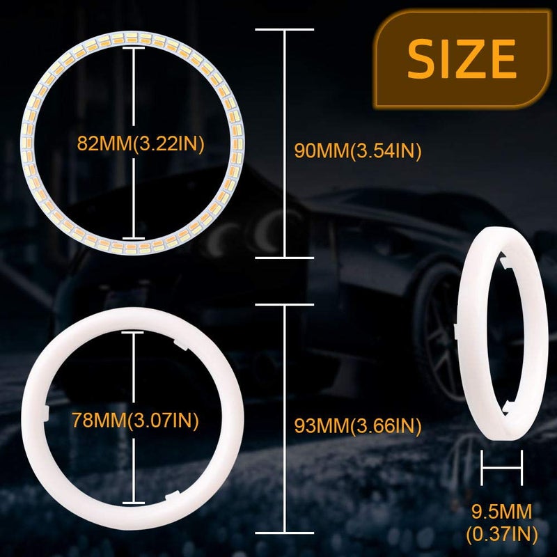 Qasim 1-Pair 90MM White+Amber Switchback 108SMD 4014 LED Halo Ring Angel Eyes Led DRL Fog Light Turn Signal Lamps 12V - Image 3